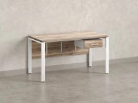 Стол прямой, подвесная тумба, ЛДСП экран, П-опора 1600x600x750 RM030-16x6 Дуб Маувелла/Белый