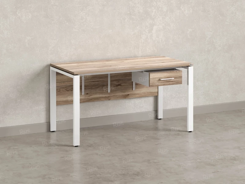 Стол прямой, подвесная тумба, ЛДСП экран, П-опора 1600x600x750 RM030-16x6 Дуб Маувелла/Белый