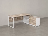 Стол прямой с тумбой R, ЛДСП экран, О-опора 1400x1400x750 RM012R-14x6 Дуб Маувелла/Белый