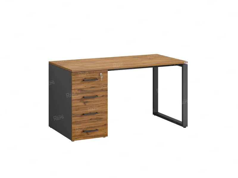 Стол прямой с тумбой на О-образных опоре, левый 1600x700x750 RM104-16x7 Юстус/Серый