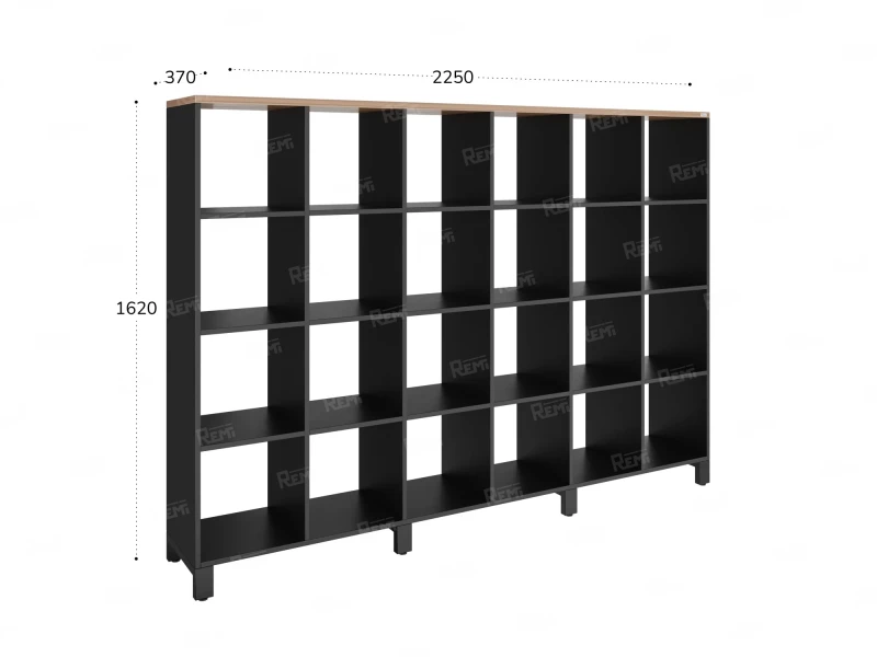 Стеллаж, 24 ячейки 2250х370х1620 RM141-225x37 Дуб Юстус/Черный
