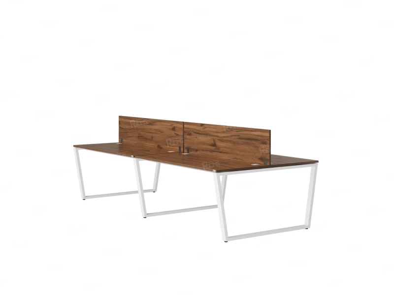 Бенч-система, 4 рабочих места, на U-образных опорах, 2 ЛДСП экранов 3200x1400x750 RM173-4-16x14 Дуб Юстус/Белый