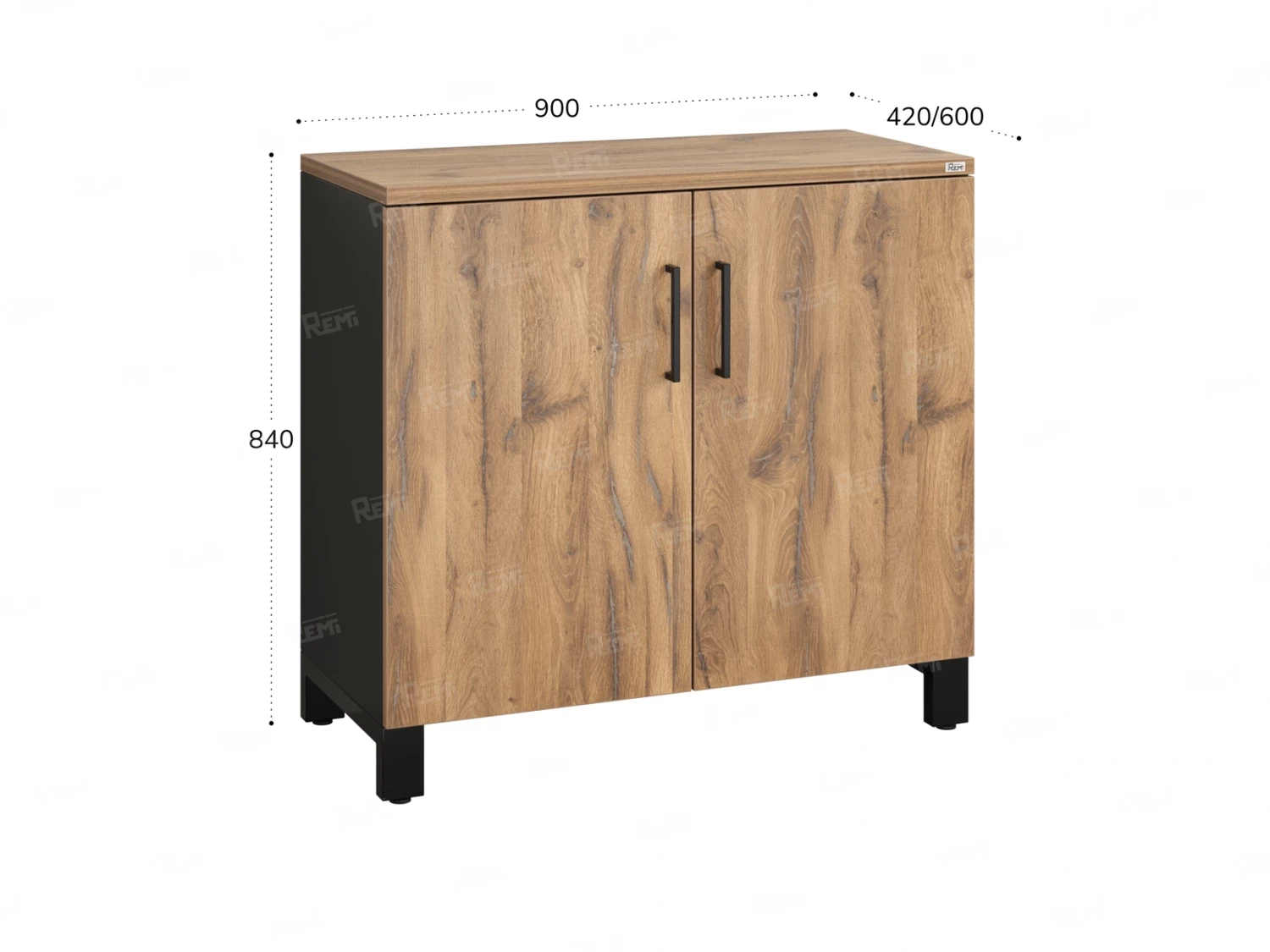 Шкаф низкий распашной, 2 уровня 900x420x850 RM147-90x42 Дуб Юстус/Черный