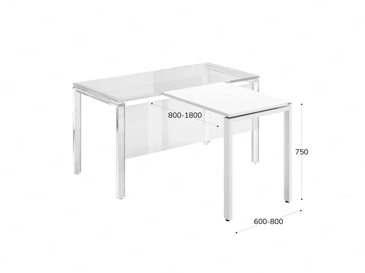 Брифинг прямой, с парящей столешнецей, на П-образном каркасе 1600x800x750 RM070-16x8 Белый/Белый