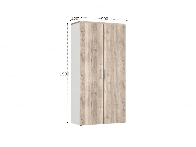 Шкаф распашной, регулируемые опоры, 5 уровней 900x420x1800 RM153-90x41 Дуб Маувелла/Белый
