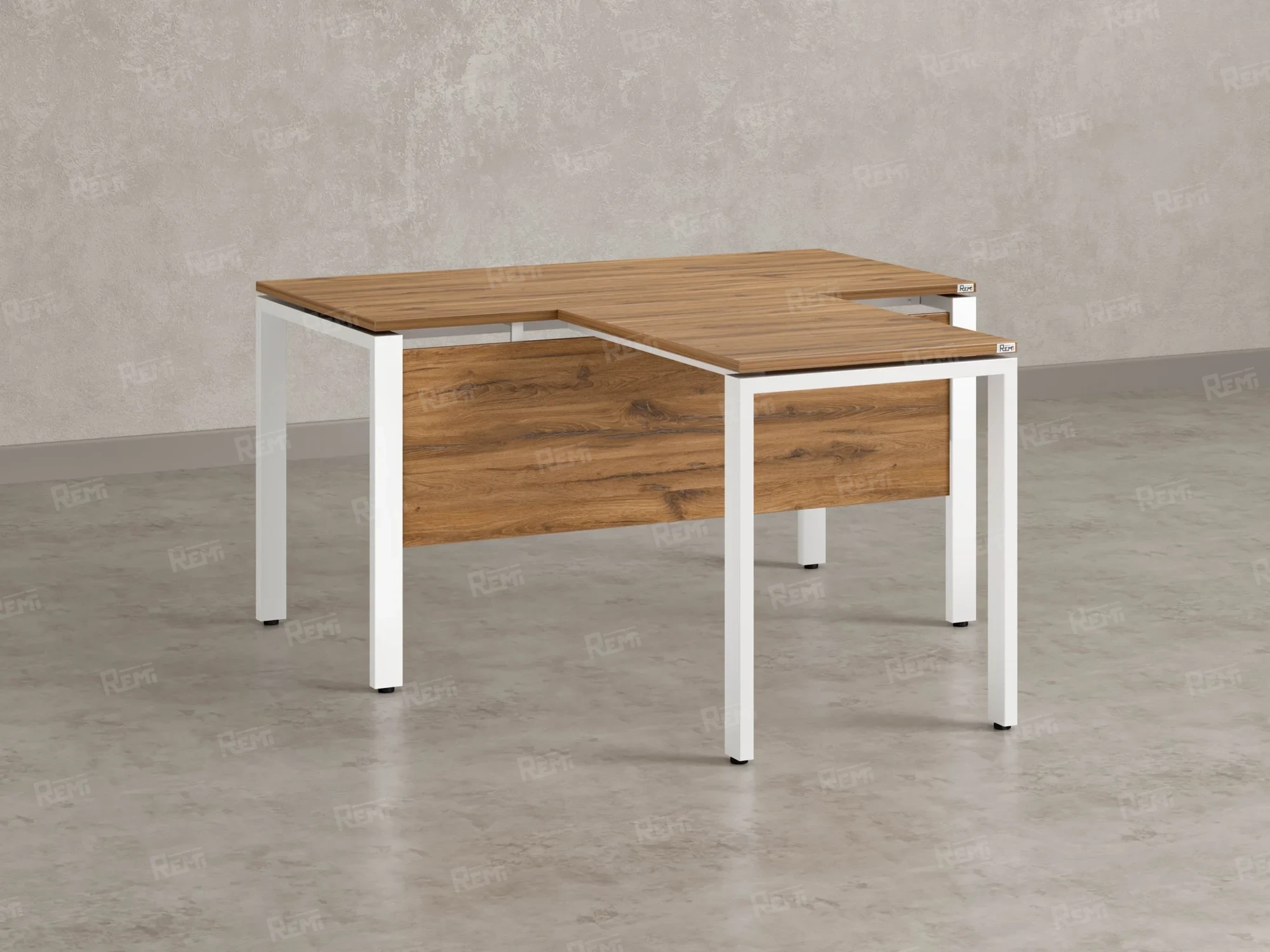 Стол с брифингом с парящей столешницей на П-образных опорах с экраном ЛДСП RM043-16x7 1600x2300x750 Дуб Юстус/Белый