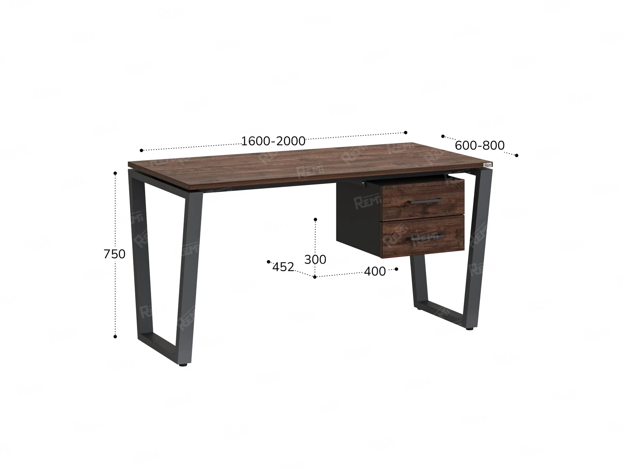 Стол прямой с подвесной тумбой 2 ящика, U-опора 1800x700x750 RM035-18x7 Дуб Апрельский шоколад/Серый