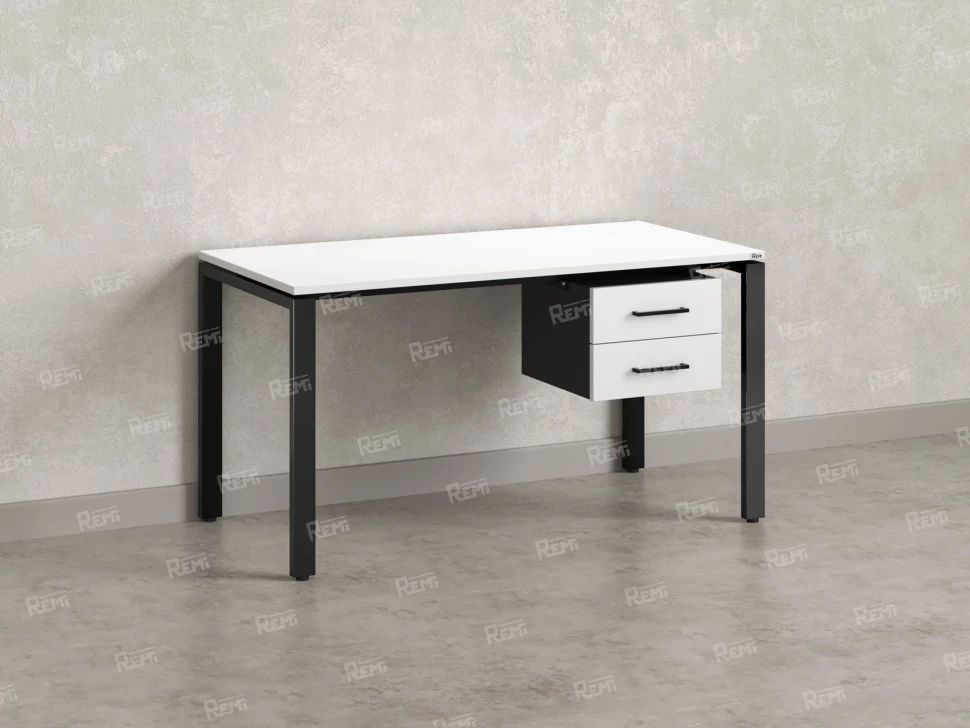 Стол прямой с подвесной тумбой 2 ящика, П-опора 1800x800x750 RM039-18x8 Белый/Черный