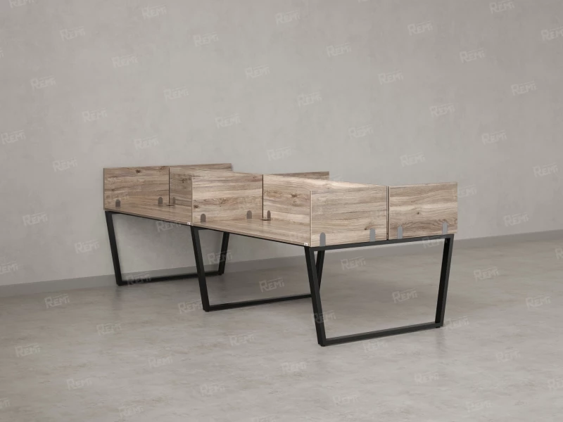 Бенч-система, 4 рабочих места, на U-образных опорах, 8 ЛДСП экранов 2000x1200x750 RM173-2-10x12 Дуб Маувелла/Черный