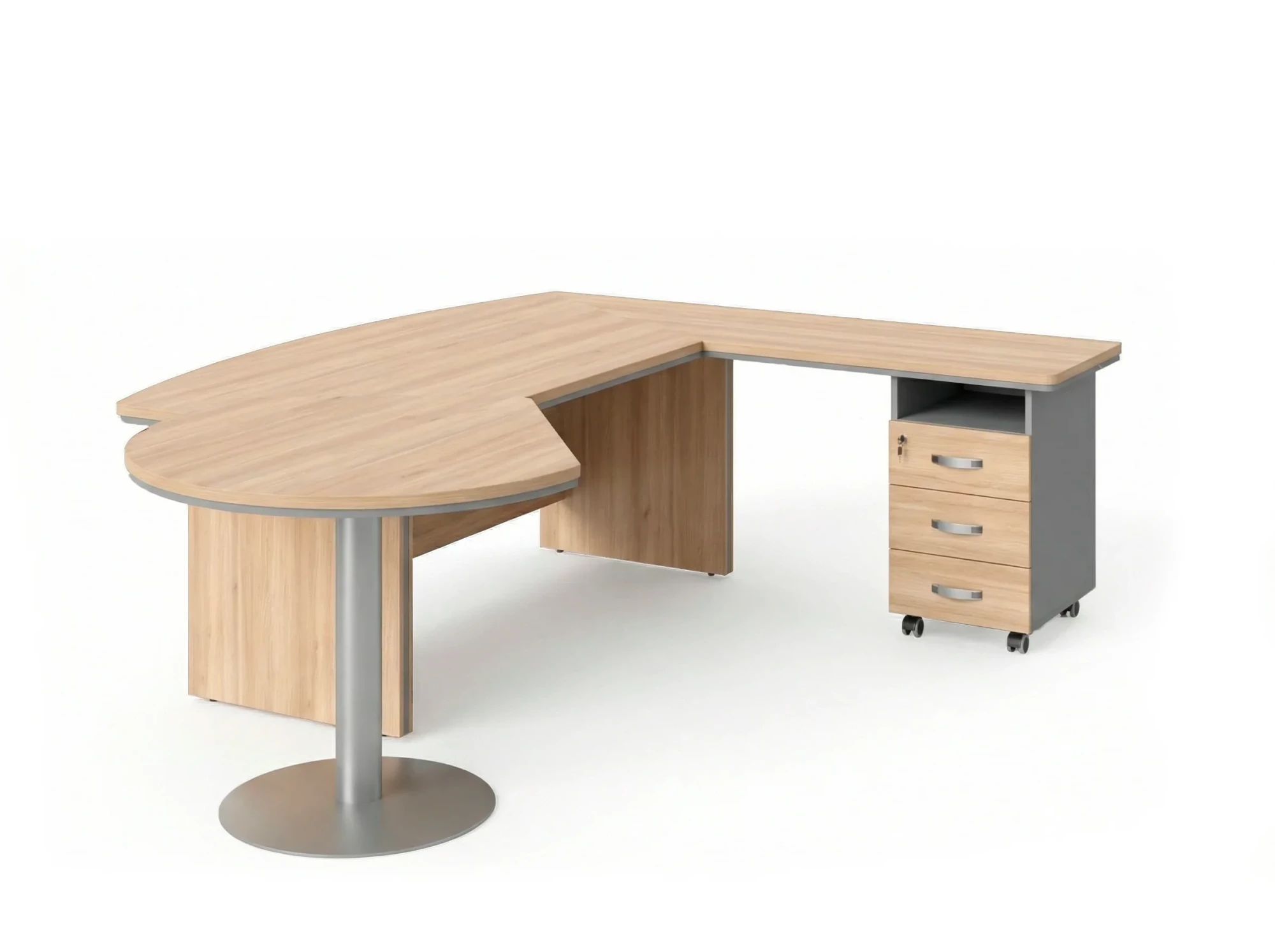 BRL RB073-235x200R Стол рук-ля R угл. брифинг и тумба 3 ящ. 2350х2000х760 Акация/Серый вулканический