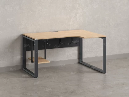 Стол угловой, экран металл, О-опора, правый 1400x600/900x750, RM057-14x6-9 Вяз Швейцарский светлый/Серый