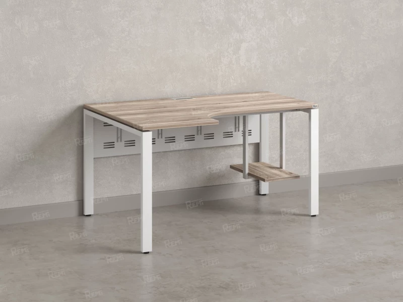 Стол угловой, экран металл, П-опора, левый 1400x700/900x750, RM059-14x7-9 Дуб Маувелла/Белый