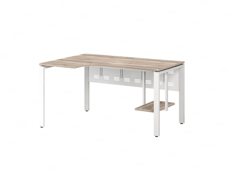 Стол угловой, экран металл, П-опора, левый 1400x700/900x750, RM059-14x7-9 Дуб Маувелла/Белый