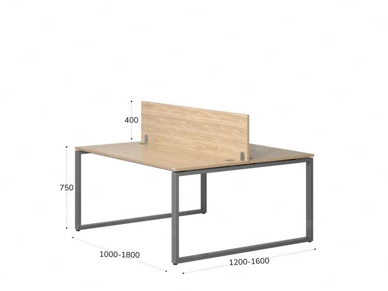 Бенч-система, 2 рабочих места, с одним экраном ЛДСП 1000x1200x750 RM169-2-10x12 Вяз Швейцарский светлый/Серый