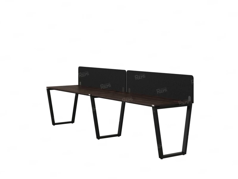 Бенч-система в 1 ряд, 2 рабочих места 2 тканевых экранов 3600x600x750 RM174-3-36x6 Дуб Апрельский шоколад/Черный