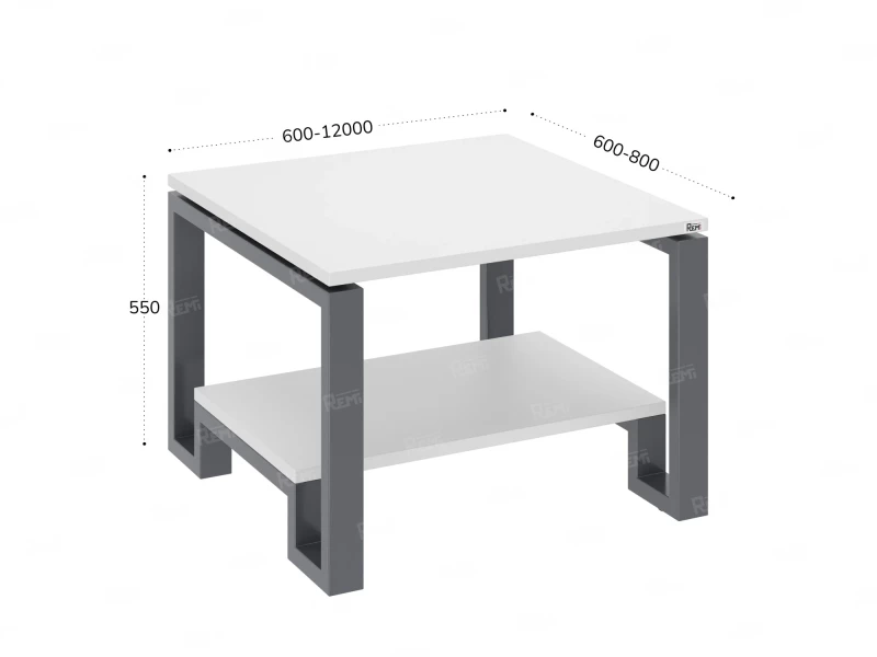 Журнальный стол с полкой 600x800x550 RM181-6x8 Белый/Серый