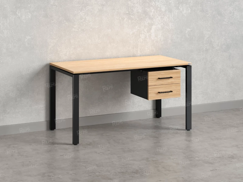 Стол прямой с подвесной тумбой 2 ящика, П-опора 2000x600x750 RM039-20x6 Вяз Швейцарский светлый/Черный
