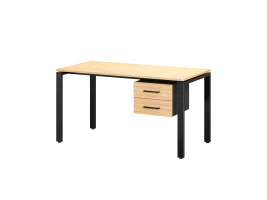 Стол прямой с подвесной тумбой 2 ящика, П-опора 2000x600x750 RM039-20x6 Вяз Швейцарский светлый/Черный