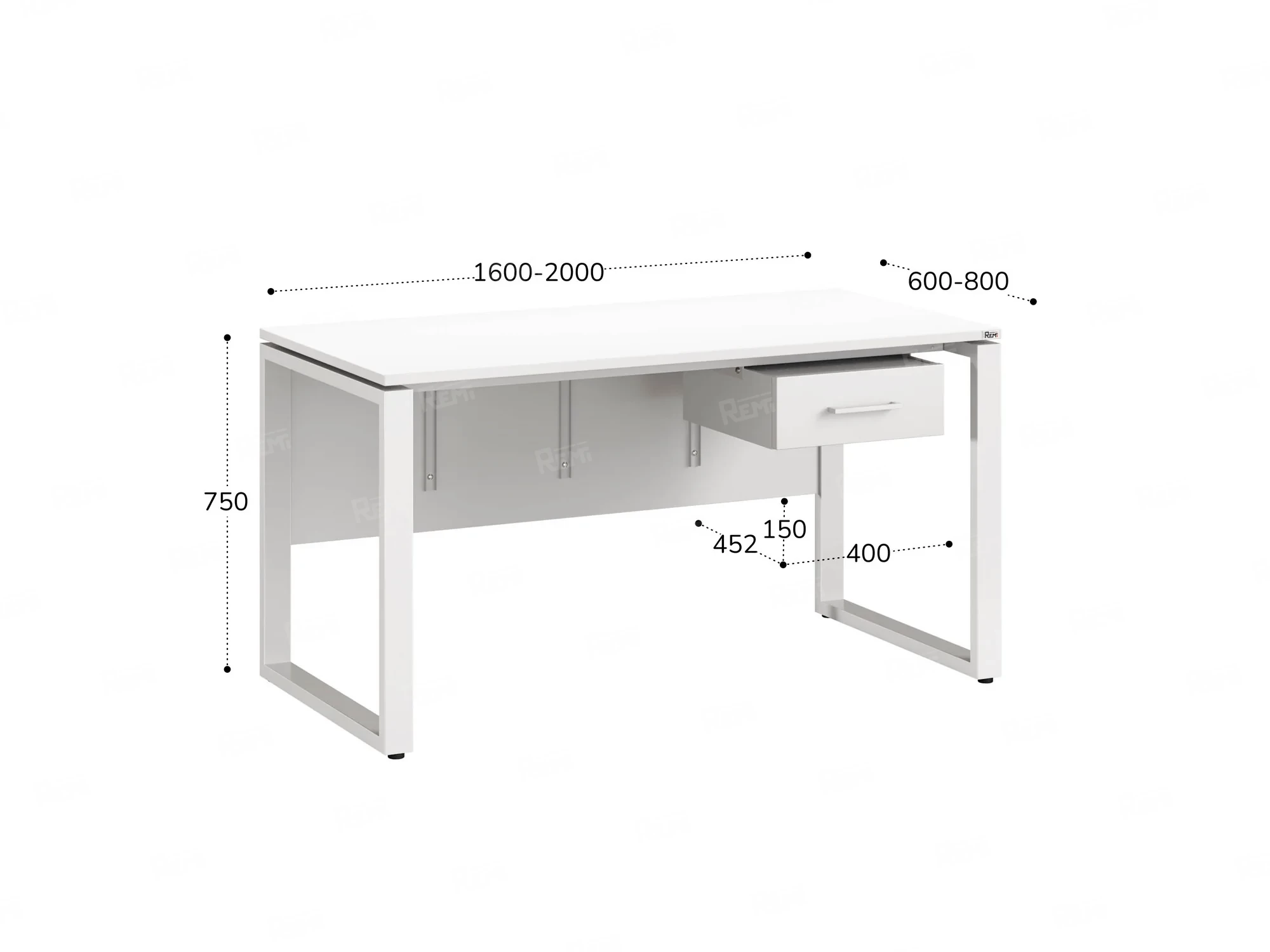 Стол прямой, подвесная тумба, ЛДСП экран, О-опора 2000x600x750 RM032-20x6 Белый/Белый