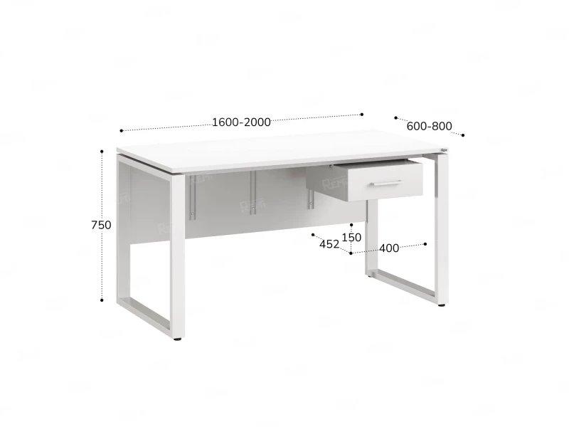 Стол прямой, подвесная тумба, ЛДСП экран, О-опора 2000x600x750 RM032-20x6 Белый/Белый