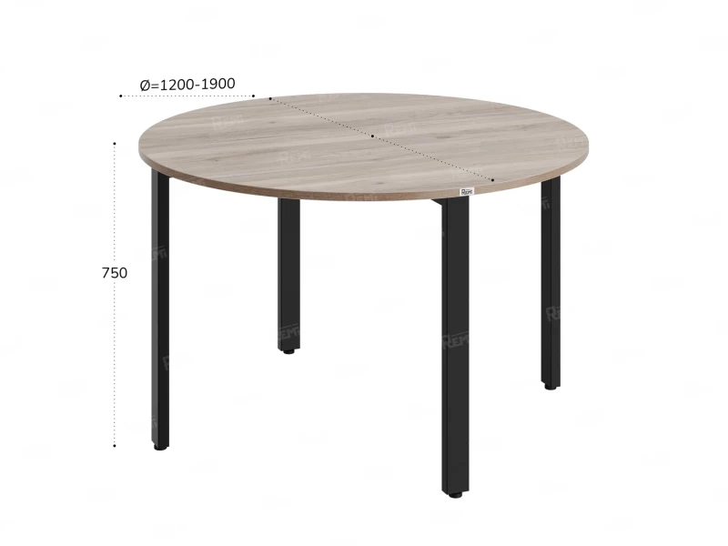 Круглый стол на П-образных опорах 1200x1200x750 RM186-12x12 Дуб Маувелла/Черный