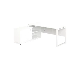 Стол прямой с тумбой L, ЛДСП экран, О-опора 1600x600x750 RM013L-16x6 Белый/Белый