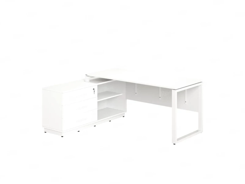 Стол прямой с тумбой L, ЛДСП экран, О-опора 1600x1400x750 RM013L-16x6 Белый/Белый
