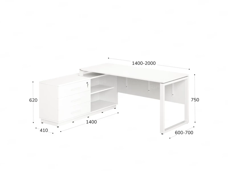 Стол прямой с тумбой L, ЛДСП экран, О-опора 1600x1400x750 RM013L-16x6 Белый/Белый