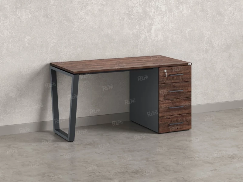 Стол прямой с тумбой на U-образных опоре, правый 1600x700x750 RM101-16x7 Дуб Апрельский шоколад/Серый