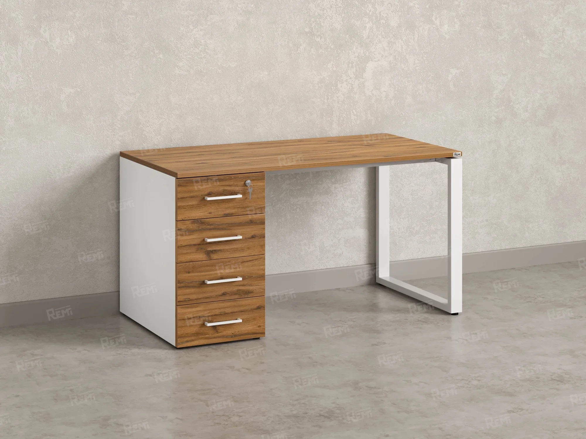 Стол прямой с тумбой на О-образных опоре, левый 1600x700x750 RM104-16x7 Юстус/Белый