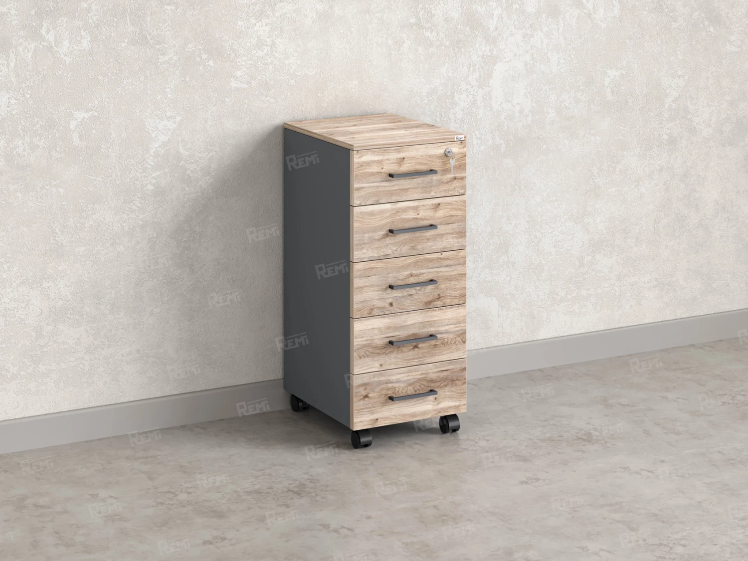 Тумба мобильная, 5 ящиков 400x500x960 RM122-40x50 Дуб Маувелла/Серый