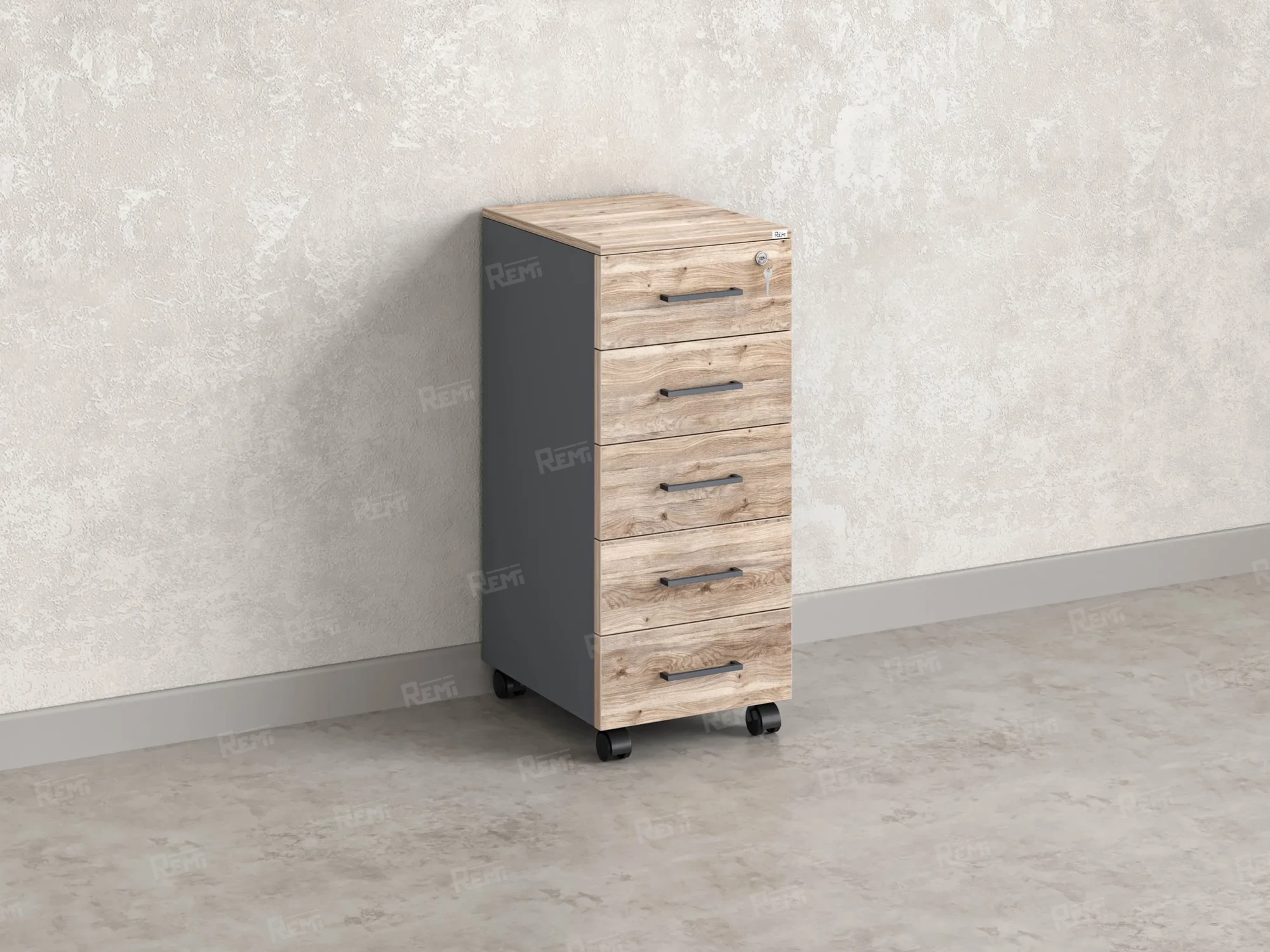 Тумба мобильная, 5 ящиков 400x500x960 RM122-40x50 Дуб Маувелла/Серый