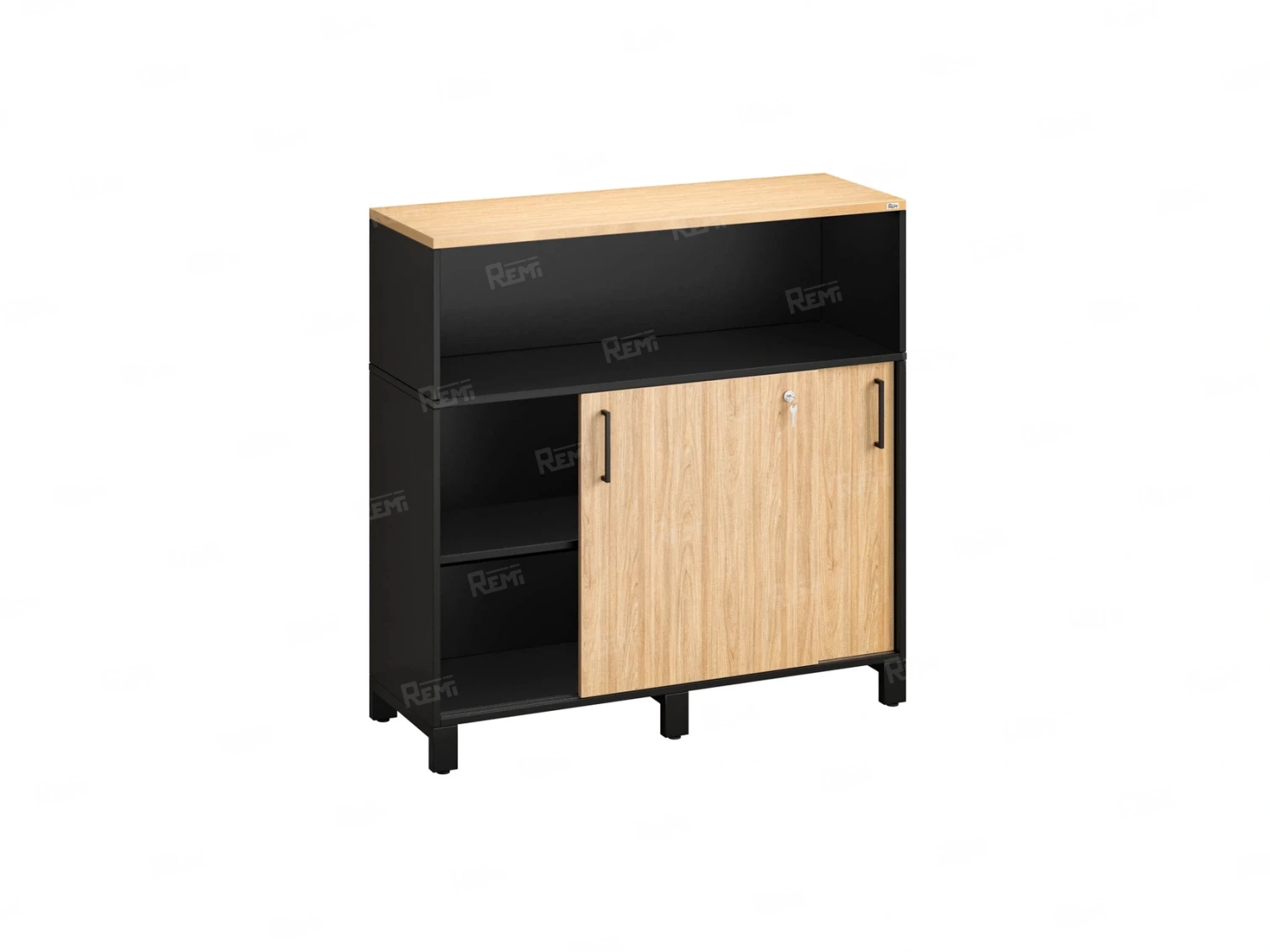 Низкий шкаф-купе, 2 полки с надстройкой 1200x420x1200 RM126-120x42 Вяз Швейцарский светлый/Черный
