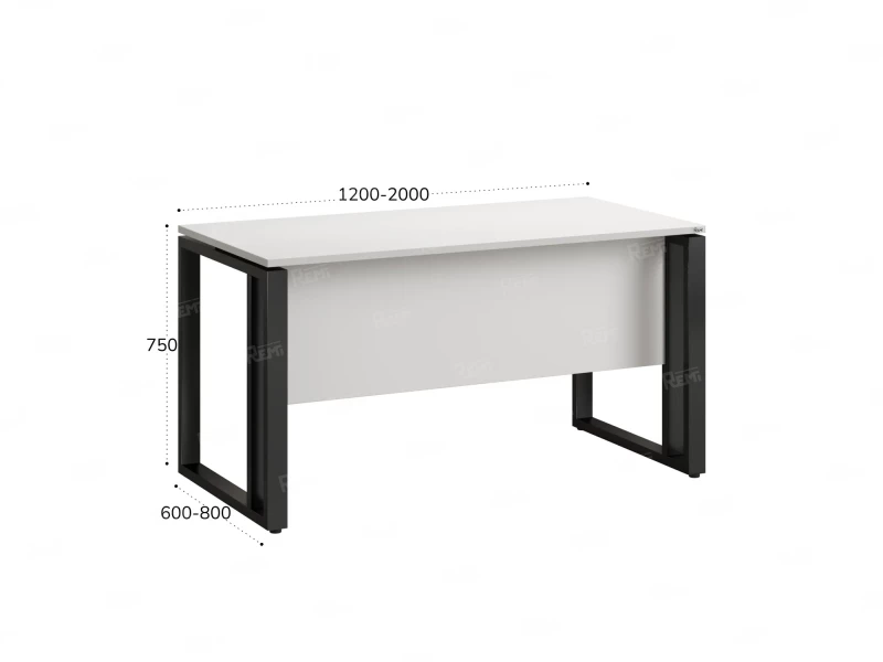 Стол прямой на О-образных опорах с экраном ЛДСП 1600x900x750 RM041-16x9 Белый/Черный