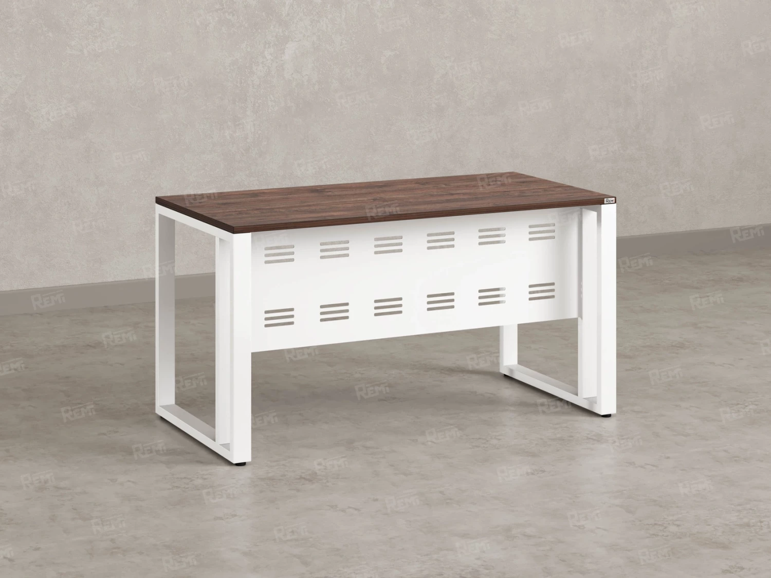 Стол прямой на О-образных опорах с металлическим экраном 1400x800x750 RM042-14x8 Дуб Апрельский шоколад/Белый