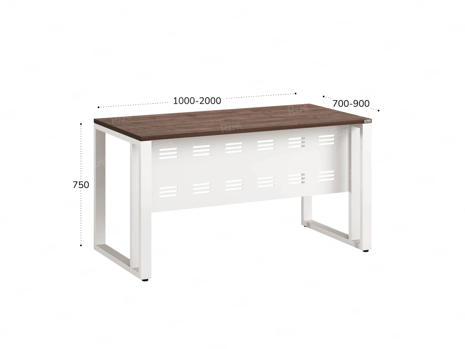 Стол прямой на О-образных опорах с металлическим экраном 1400x800x750 RM042-14x8 Дуб Апрельский шоколад/Белый