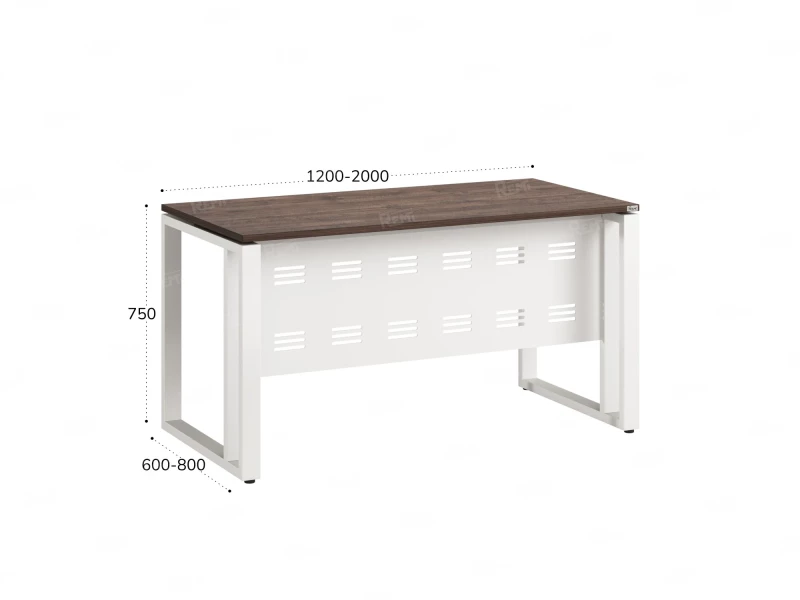 Стол прямой на О-образных опорах с металлическим экраном 1400x800x750 RM042-14x8 Дуб Апрельский шоколад/Белый