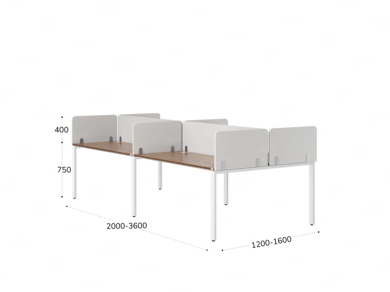 Бенч-система, 4 рабочих места, на П-образных опорах, 8 тканевых экранов 2000x1200x750 RM166-1-10x12 Дуб Юстус/Белый