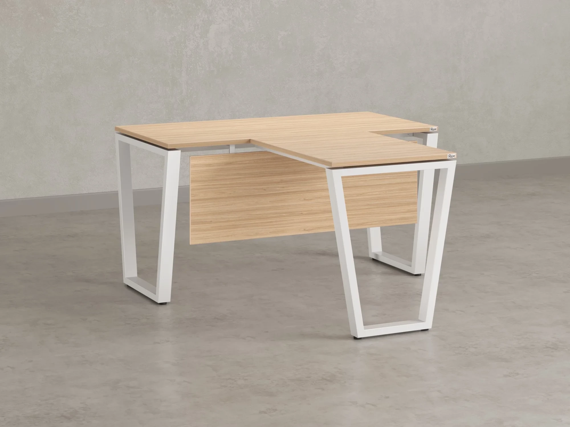 Стол с брифингом с парящей столешницей на U-образных опорах с экраном ЛДСП RM047-18x8 1800x2600x750 Вяз Швейцарский светлый/Белый