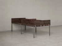 Бенч-система, 4 рабочих места, на П-образных опорах, 8 ЛДСП экранов 3600x1200x750 RM166-2-18x12 Дуб Апрельский шоколад/Серый