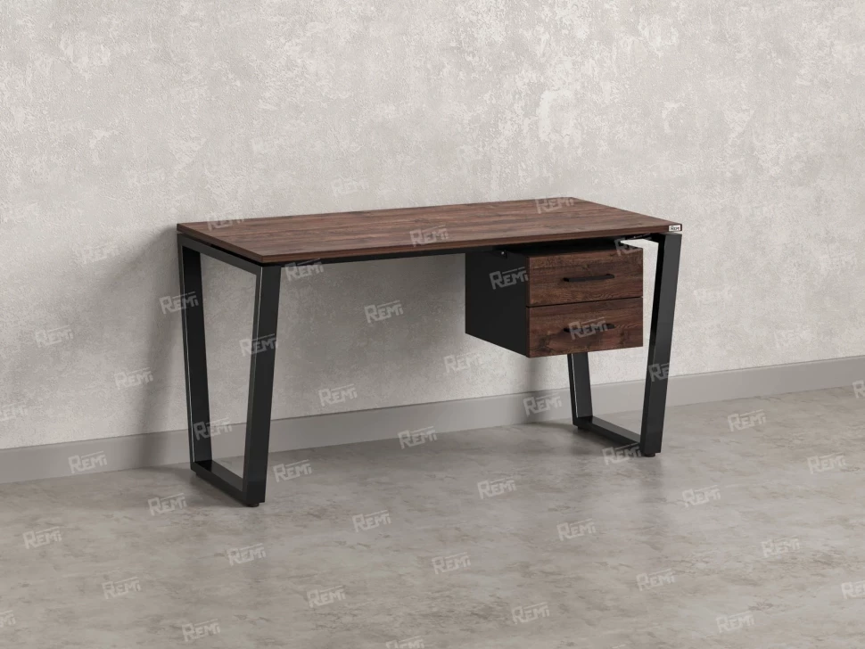 Стол прямой с подвесной тумбой 2 ящика, U-опора 1800x700x750 RM035-18x7 Дуб Апрельский шоколад/Черный