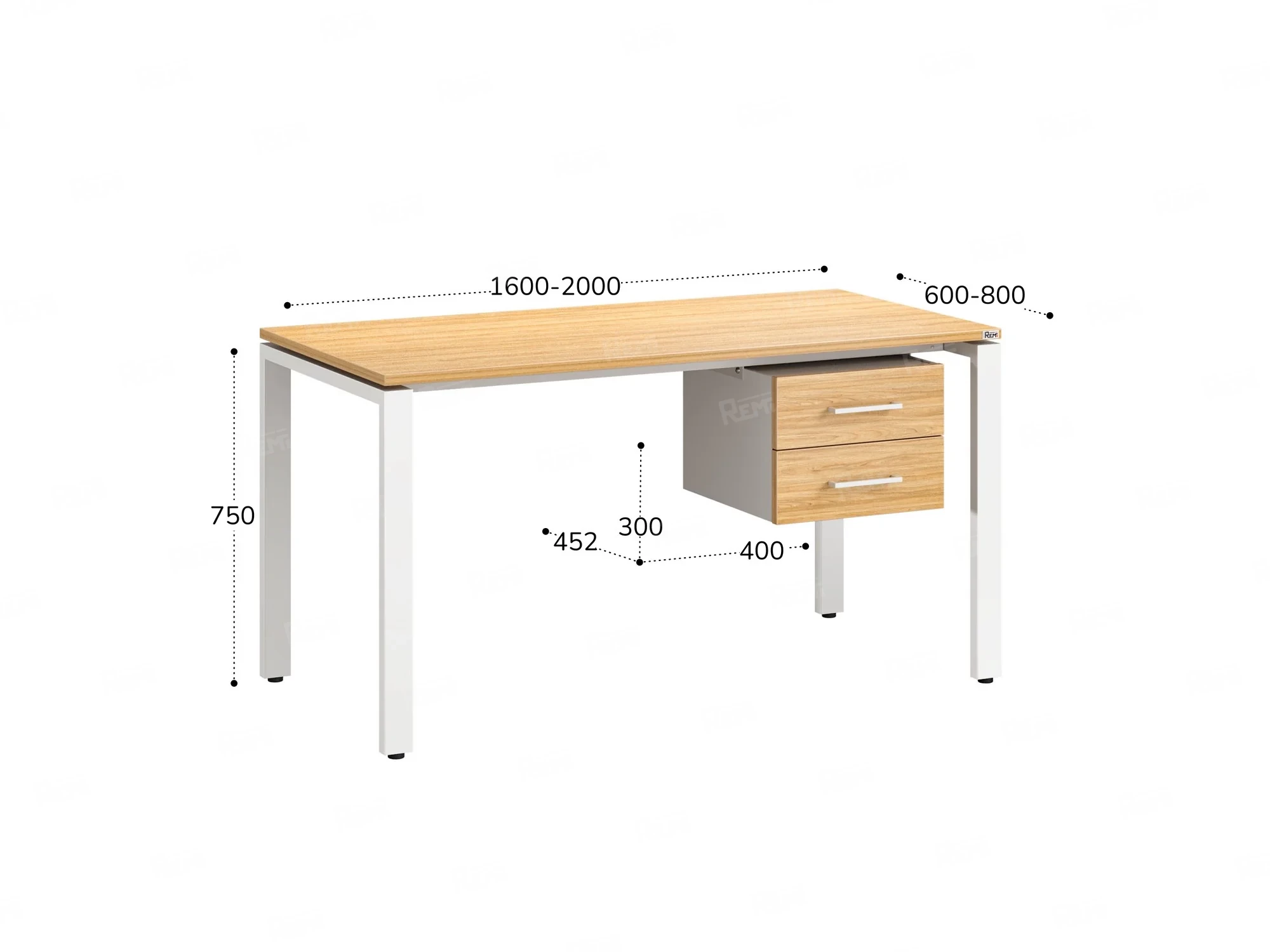 Стол прямой с подвесной тумбой 2 ящика, П-опора 1800x800x750 RM039-18x8 Вяз Швейцарский светлый/Белый