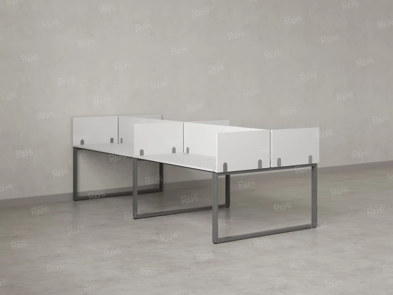 Бенч-система, 4 рабочих места, на О-образных опорах, 8 ЛДСП экранов 2400x1400x750 RM170-1-12x14 Белый/Серый