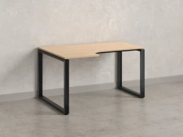 Стол угловой, О-опора, левый 1400x600/900x750, RM055-14x6-9 Вяз Швейцарский светлый/Черный
