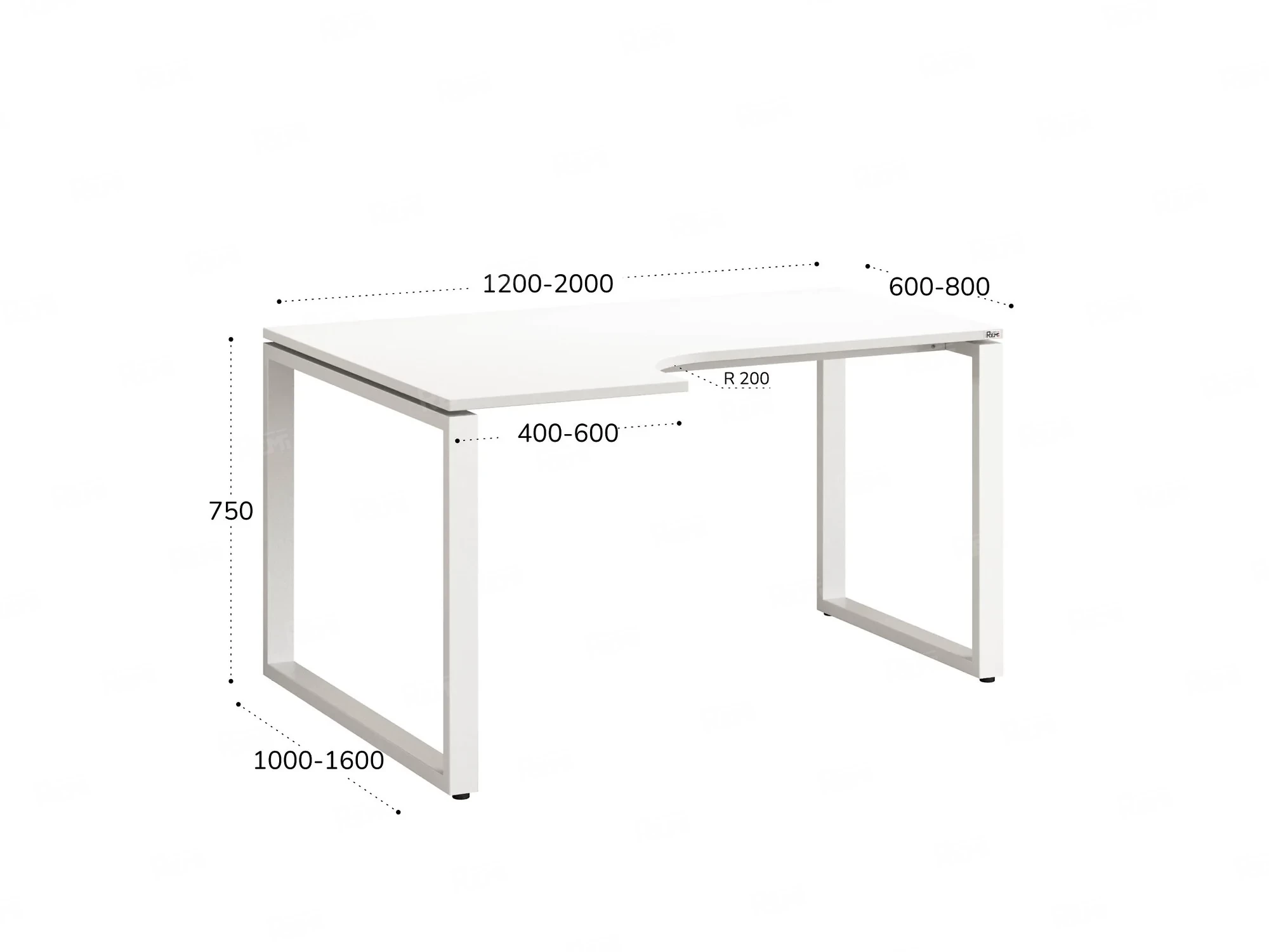 Стол угловой, О-опора, левый 1600x900/1200x750, RM055-16x9-12 Белый/Белый