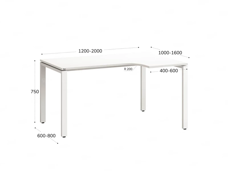 Стол угловой, П-опора, правый 1800x900/1200x750, RM052-18x9-12 Белый/Белый