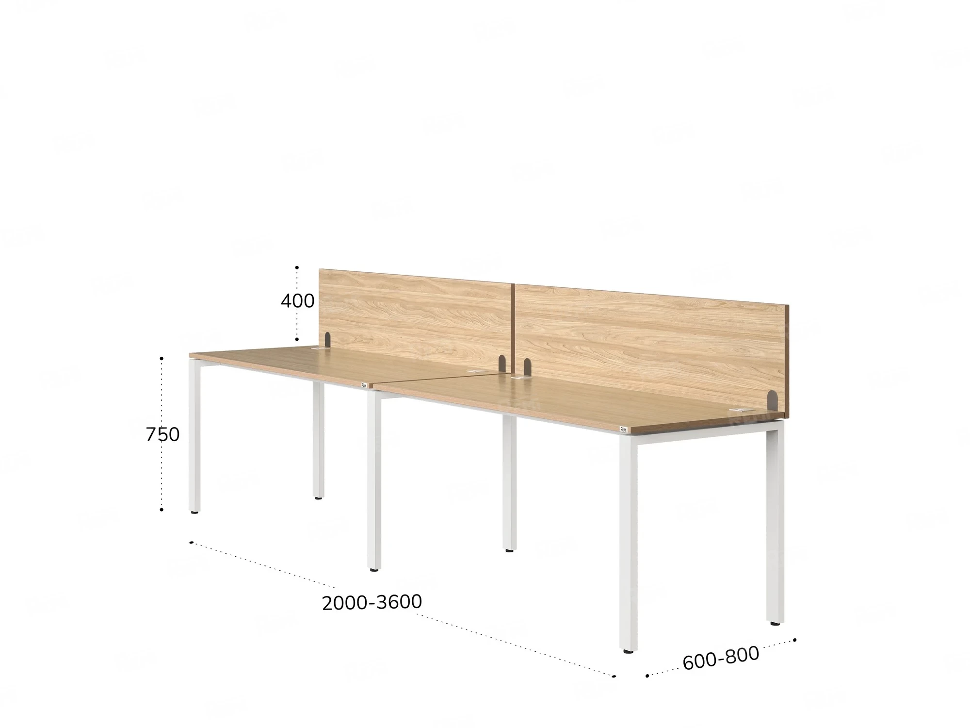 Бенч-система в 1 ряд, 2 рабочих места 2 ЛДСП экранов 2400x700x750 RM167-4-24x7 Вяз Швейцарский светлый/Белый