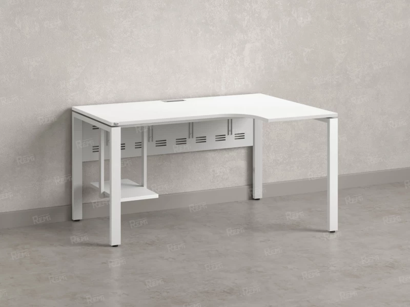 Стол угловой, экран металл, П-опора, правый 1400x900/1200x750, RM058-14x9-12 Белый/Белый