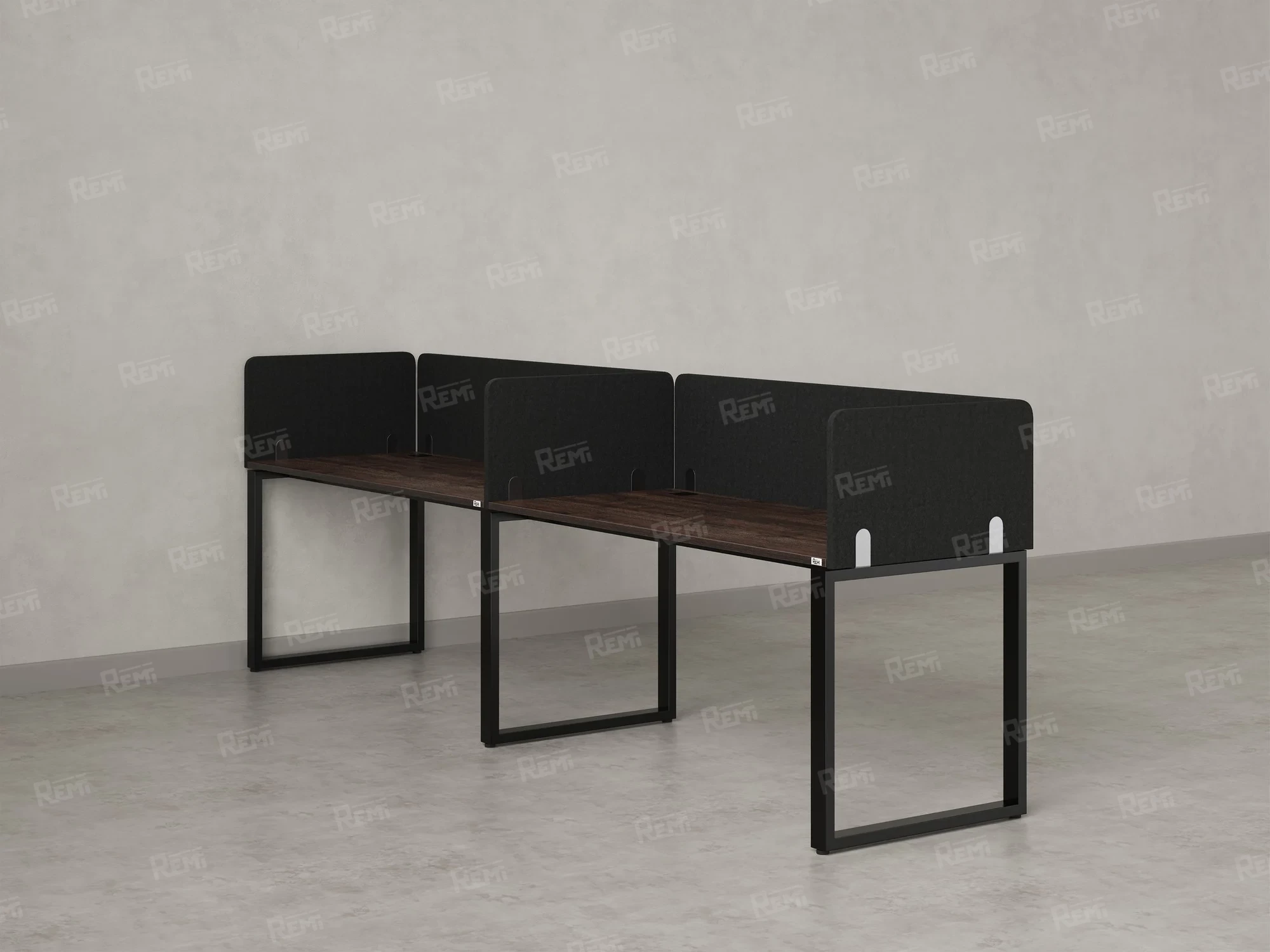 Бенч-система в 1 ряд, 2 рабочих места 5 тканевых экранов 2000x800x750 RM168-1-20x8 Дуб Апрельский шоколад/Черный