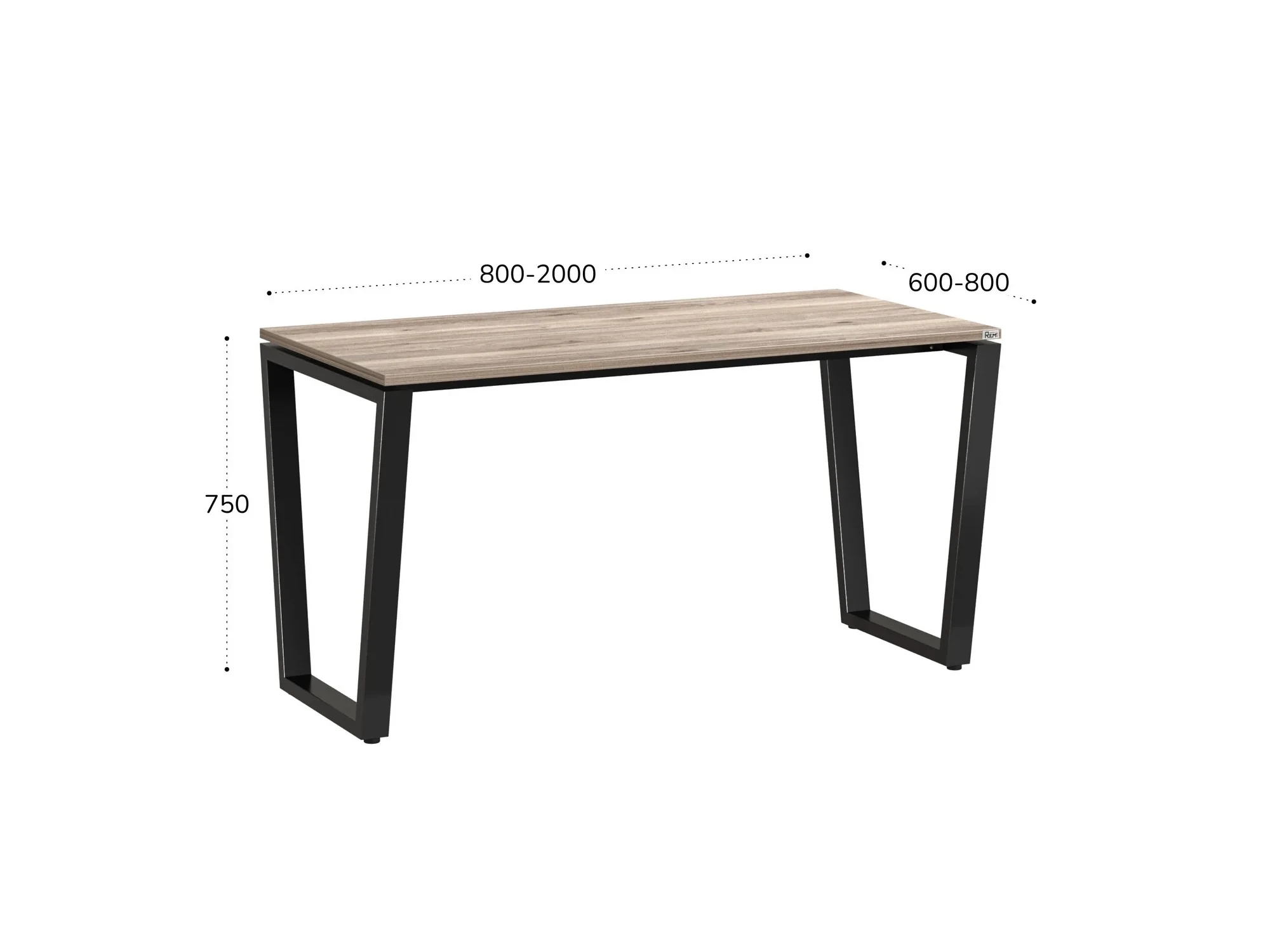 Стол прямой на U-образных опорах 2000x700x750 RM003-20x7 Дуб Маувелла/Черный